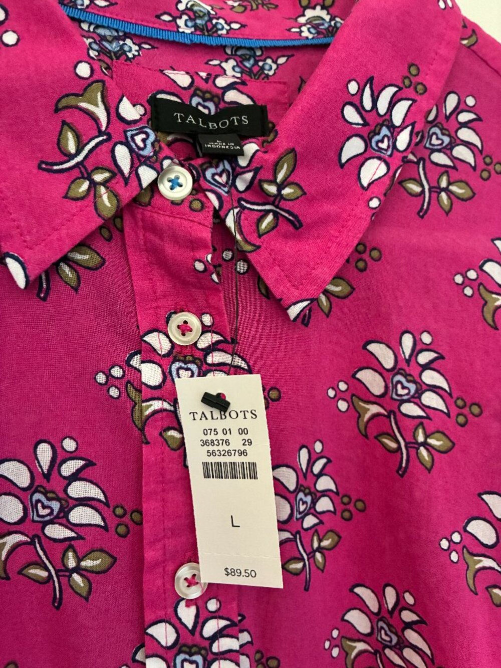 NEW w/Tags Talbots Sz XL 100% Cotton Pink Button Down Blouse Shirt NWT $89.50